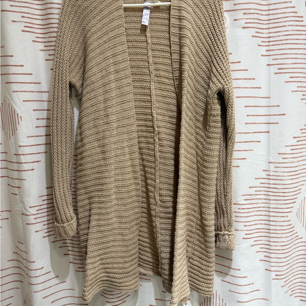 Alya Beige Knit Open-Front Cardigan